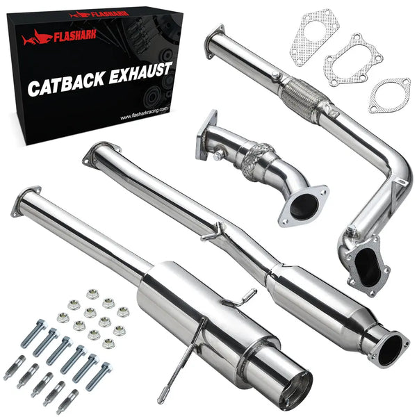 3" Catback Exhaust 4.5" Muffler Tip+Downpipe Up-pipe for 2002-2007 Subaru Impreza WRX / STI GD EJ205 Flashark