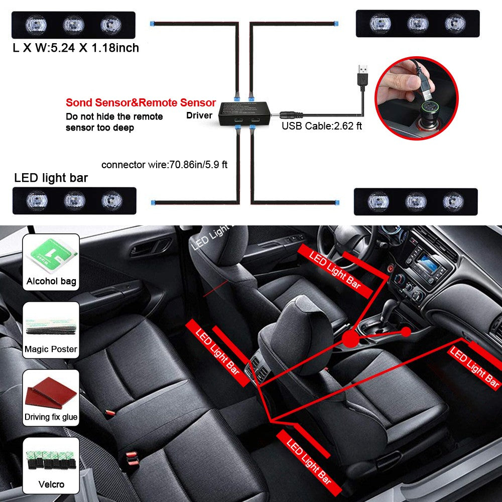 Car LED Ambient Interior Lights | 4 Packs Flashark