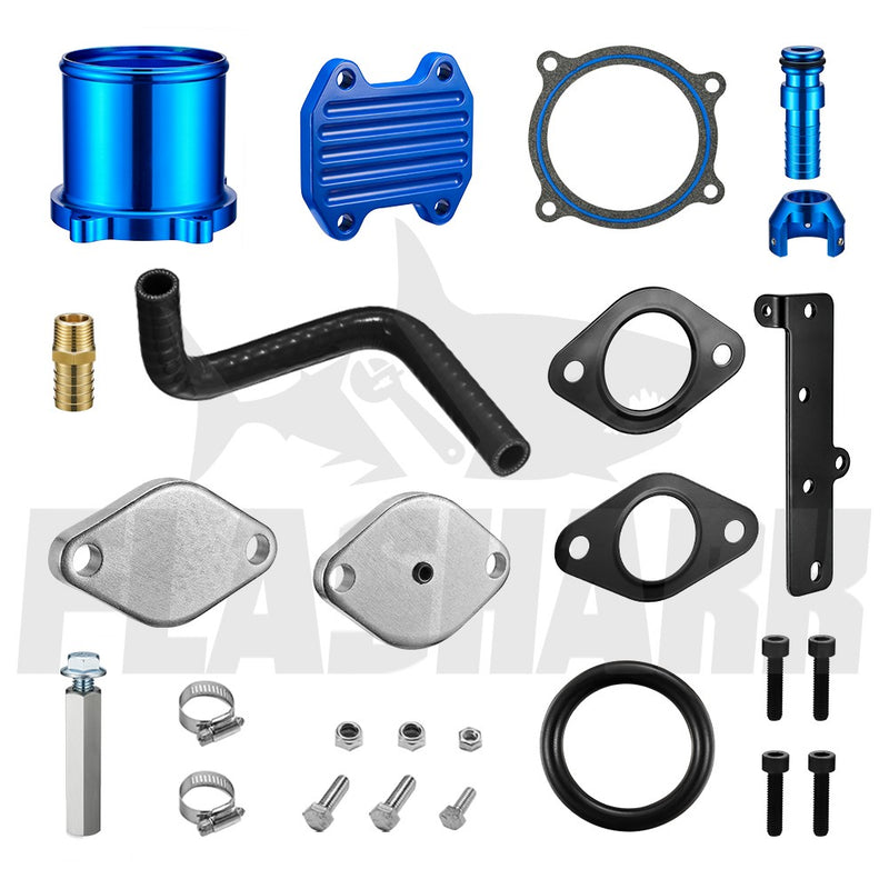 FLASHARK 13-18 Dodge Ram 6.7L Cummins Diesel EGR Plate Cooler & Throttle Valve Delete Blue Kit Flashark