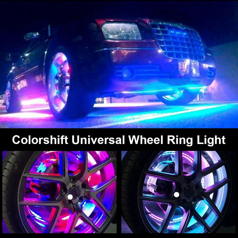 FLASHARK 15.5" RGB Dynamic Colorshift Universal Waterproof LED Wheel Ring Light Kit 4Pcs Blue-tooth App Controlled Flashark