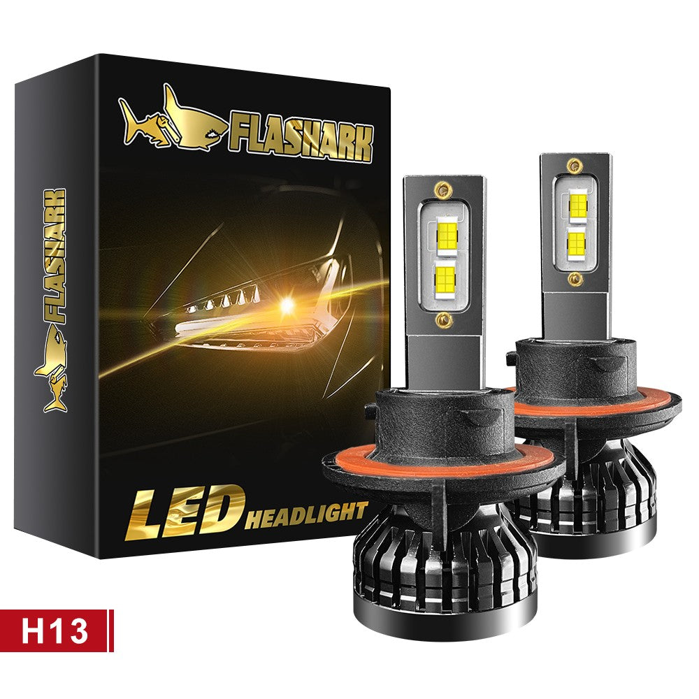 FLASHARK 9005/HB3 H4 H7 H11 H13 LED Headlight Bulbs , 80W，6000K  White, 6400 LM Per Set, Super Bright and Penetration,Plug and Play, Halogen Replacement DRL Bulbs 2 Packs Flashark