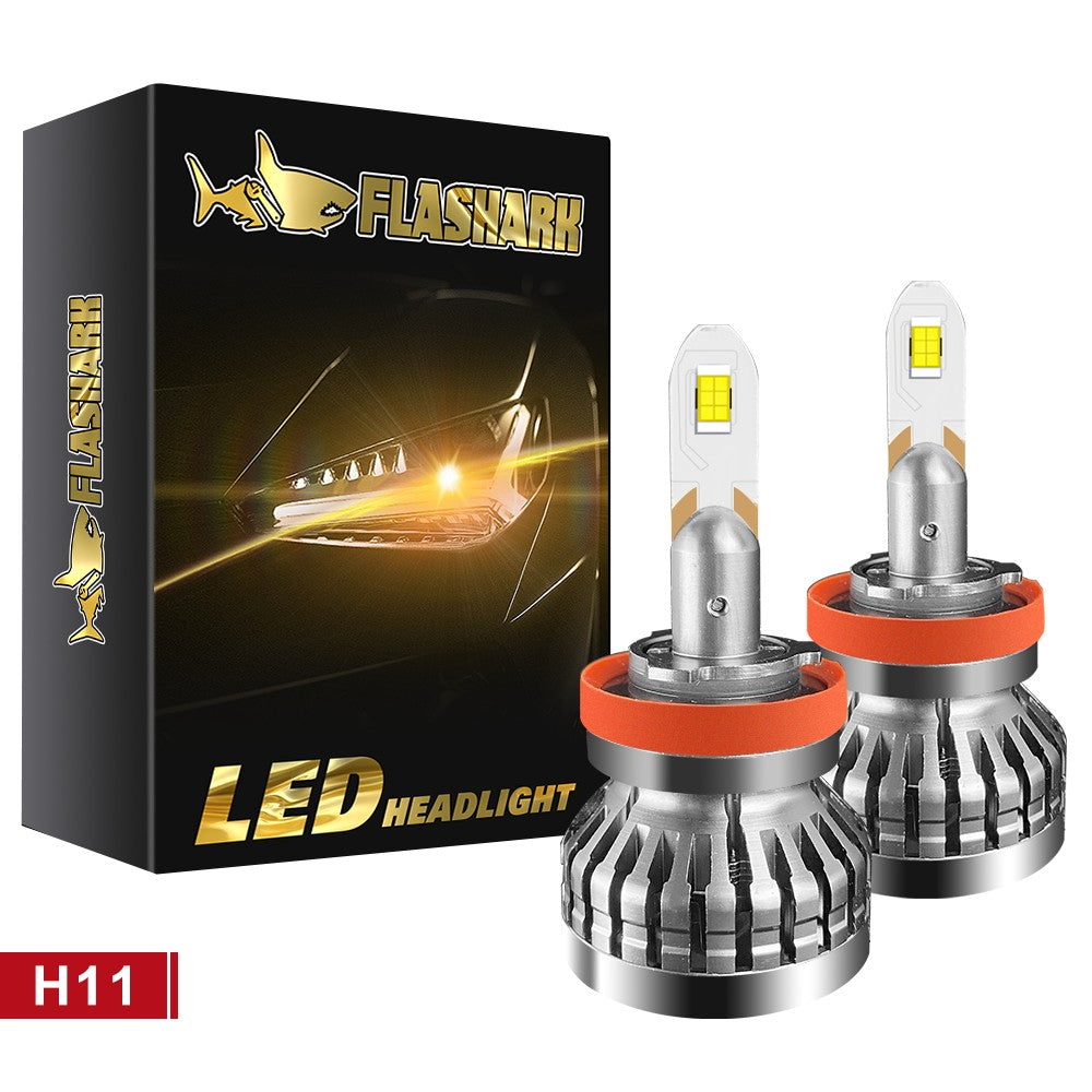 FLASHARK 9005/HB3 H4 H7 H11 H13 LED Headlight Bulbs , 80W，6000K  White, 6400 LM Per Set, Super Bright and Penetration,Plug and Play, Halogen Replacement DRL Bulbs 2 Packs Flashark