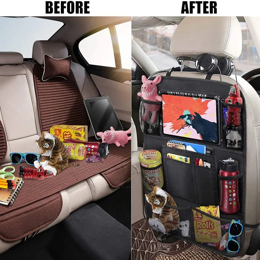 FLASHARK Car Backseat Organizer, 9 Storage Pockets Seat Back Protectors Kick Mats for Kids Toddlers, Travel Accessories, Black  1 pack / 2 packs Flashark