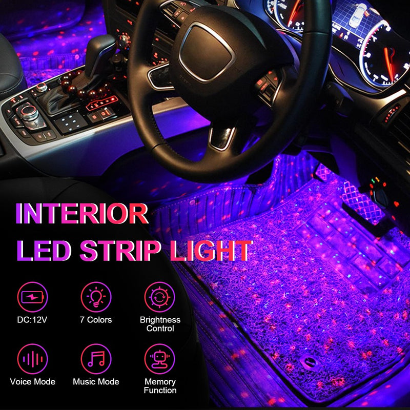 FLASHARK Car Interior LED Ambient Lights, USB Plug-in Stars Atmosphere Decorative Muti-Color Light underdash for Any Carpet Lighting kit Sound Remote Control Neon Accent Lighting Kit(4 Packs with Remote and Sound Control) Flashark