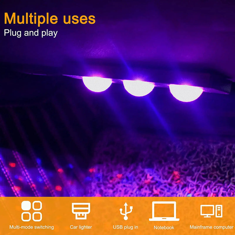 FLASHARK Car Interior LED Ambient Lights, USB Plug-in Stars Atmosphere Decorative Muti-Color Light underdash for Any Carpet Lighting kit (4 Packs with Remote and Sound Control) Flashark