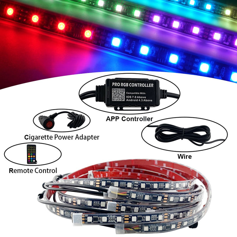 FLASHARK Car Underglow Lights Strip Kit Magic Color Gradient RGB Led Lights With App Control, Sound Active Function And Wireless Remote Control (6 PCs LED Chassis Light Strips w/ 6FT Extension Wire & Cable Tie) Flashark