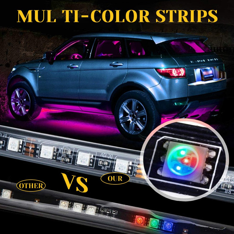 FLASHARK Car Underglow Lights Strip Kit Magic Color Gradient RGB Led Lights With App Control, Sound Active Function And Wireless Remote Control (6 PCs LED Chassis Light Strips w/ 6FT Extension Wire & Cable Tie) Flashark