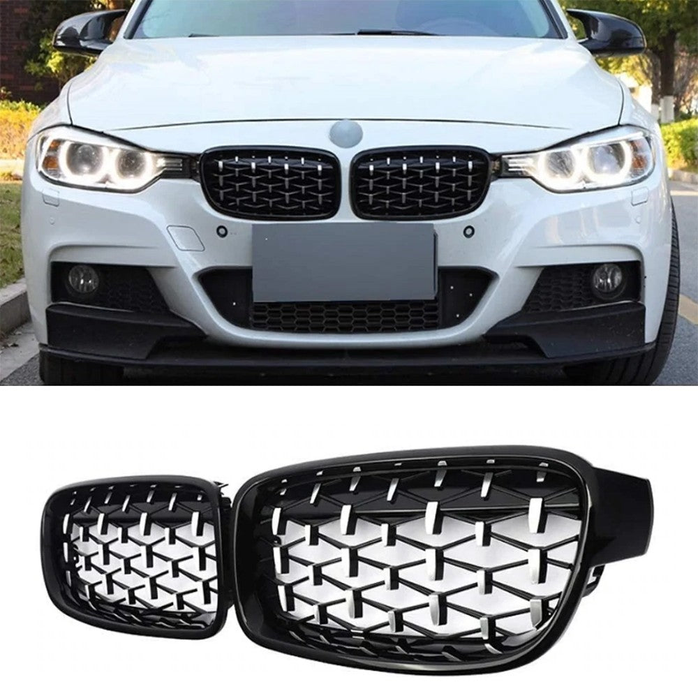 FLASHARK Chrome Diamond F30 Grill, Front Kidney Grille for 2012-2018 BMW 3 Series F30 F31 (ABS Gloss Black Grills/Tri-Color, 2-pc Set) Flashark