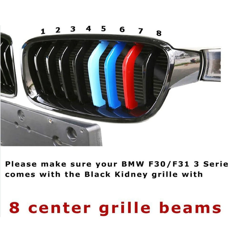 FLASHARK Exact Fit M Colored Grille Insert Trims  Compatible With BMW F30 F31 3 Series320i 328i 330i 335i 340i M Performance Black Kidney Grilles(8 Beams),NOT 11 Beam Standard Grille or 4 Series Flashark