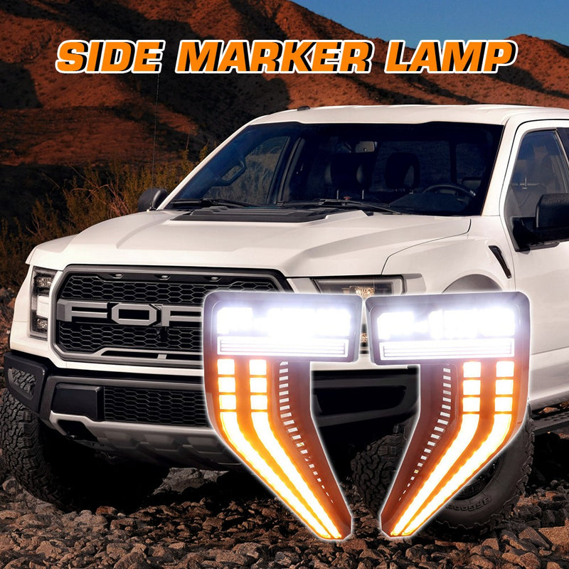 FLASHARK Side Marker Lamp Compatible With 2021 Ford Raptor F150 Double color Flash Signa DRL with Smoked Shell Clear Lens Sequential Flashark