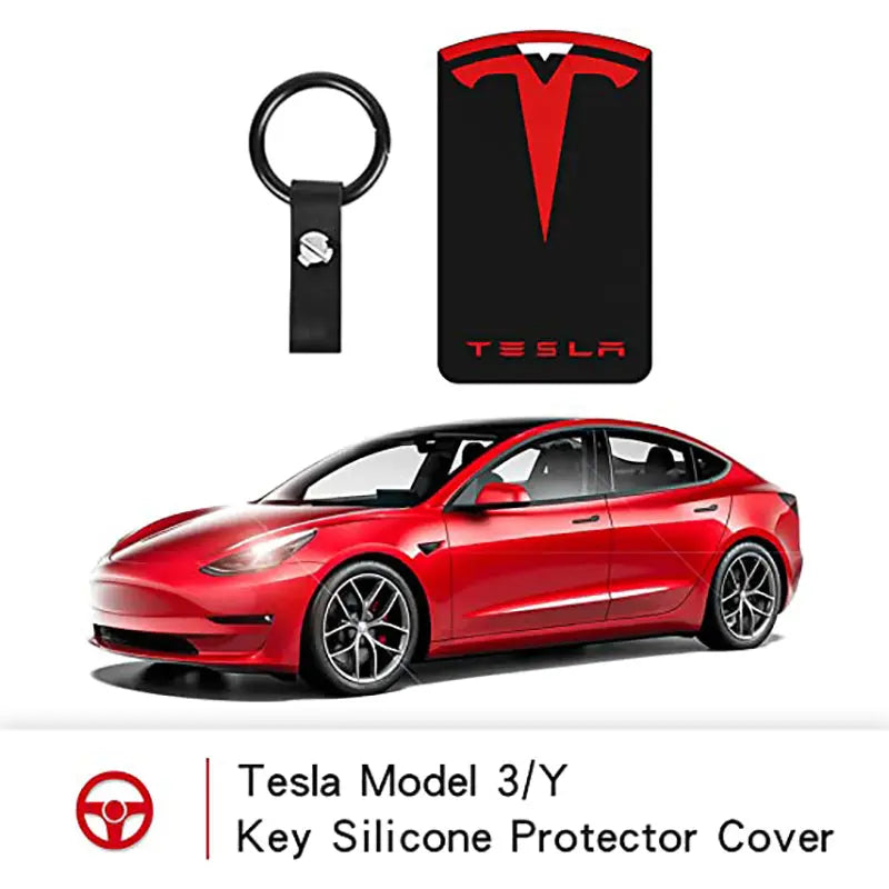  for Tesla Key Card Holder Model Y Silicone Protector Key Chain  for Tesla Model 3 Model Y Accessories Tesla Model 3 Model Y Key car  accessories (Black/Red) : Automotive