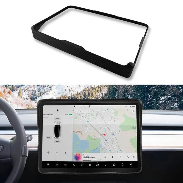 FLASHARK Tesla Model 3/Y Tempered Glass Screen Protector & Carbon Black Center Sun Shade Protector Cover Kit for Car Navigation Accessories (Anti-Glare/Anti-Fingerprint) Flashark
