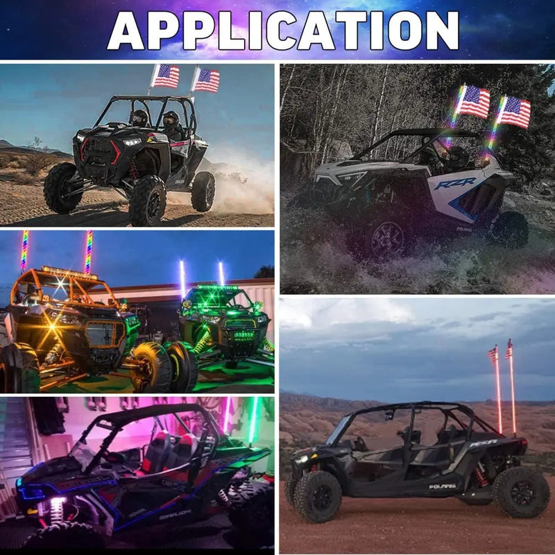 FLASHARK UTV RZR 2pcs 3ft LED Whip Light with Remote Control Spiral RGB Chase Light Offroad 360°Spiraling Rising Dream Wrapped Dancing Whips Flashark