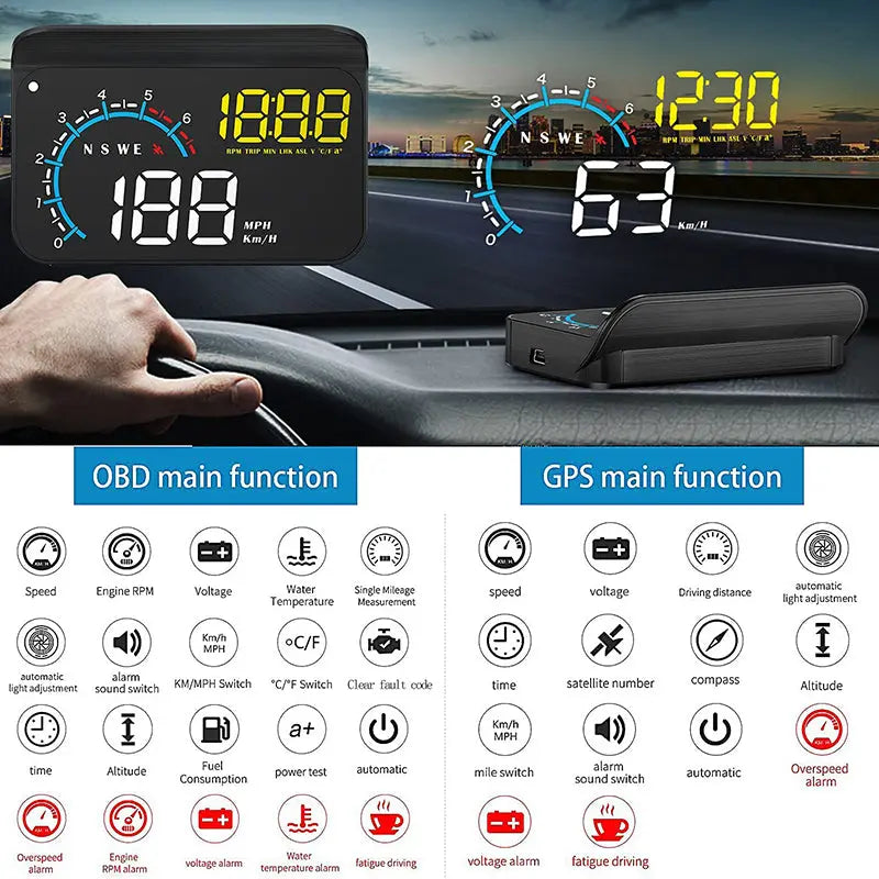 Windshield HUD Projector Car Truck Head Up Display GPS Speedometer Compass  Time