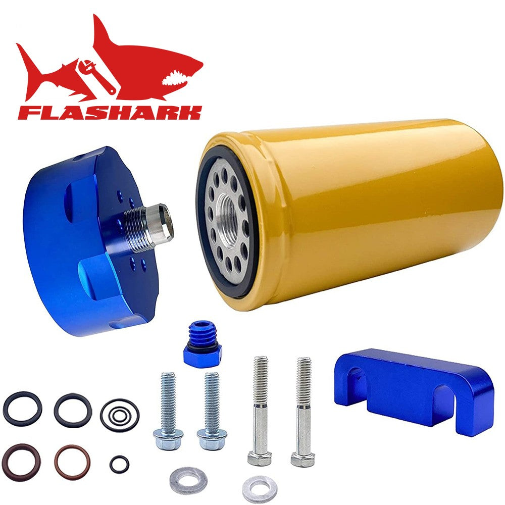 Flashark  2001-2016 Chevy GMC Duramax LB7/LLY/LBZ/LMM/LML Diesel Fuel Filter & Adapter Kit（Blue） Flashark
