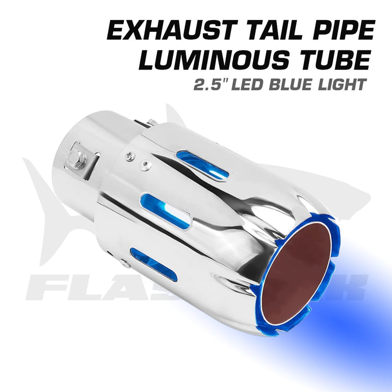 Flashark 2.5 Inch 63mm Exhaust Tip Stainless Steel Muffler Car Exhaust Tail Pipe Modified Luminous Tube With Blue Flame LED Light Flashark