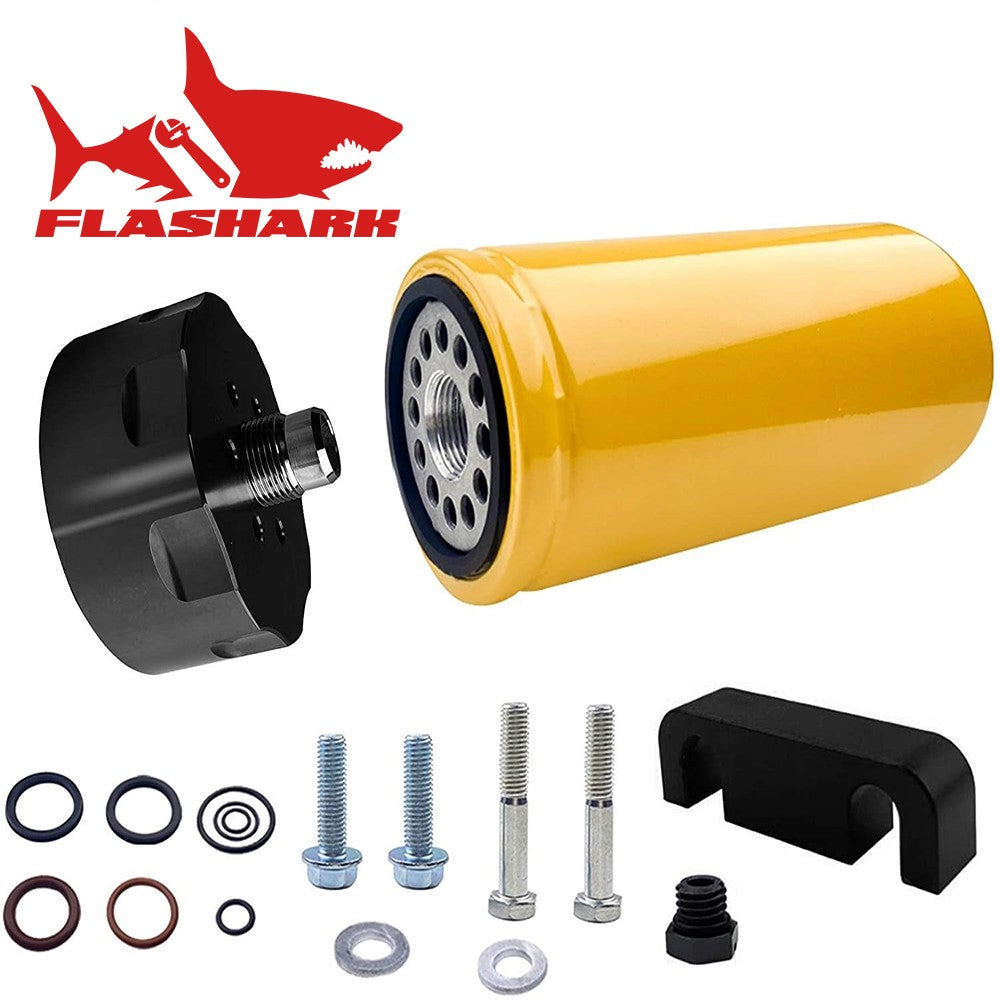 Flashark 2001-2016 Chevy GMC Duramax LB7/LLY/LBZ/LMM/LML Diesel Fuel Filter & Adapter Kit Black Flashark