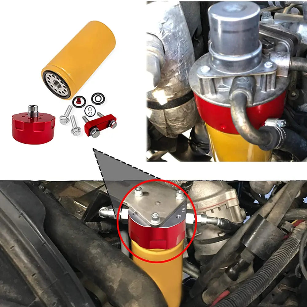 Flashark 2001-2016 Chevy GMC Duramax LB7/LLY/LBZ/LMM/LML Diesel Fuel Filter & Adapter Kit（Red） Flashark