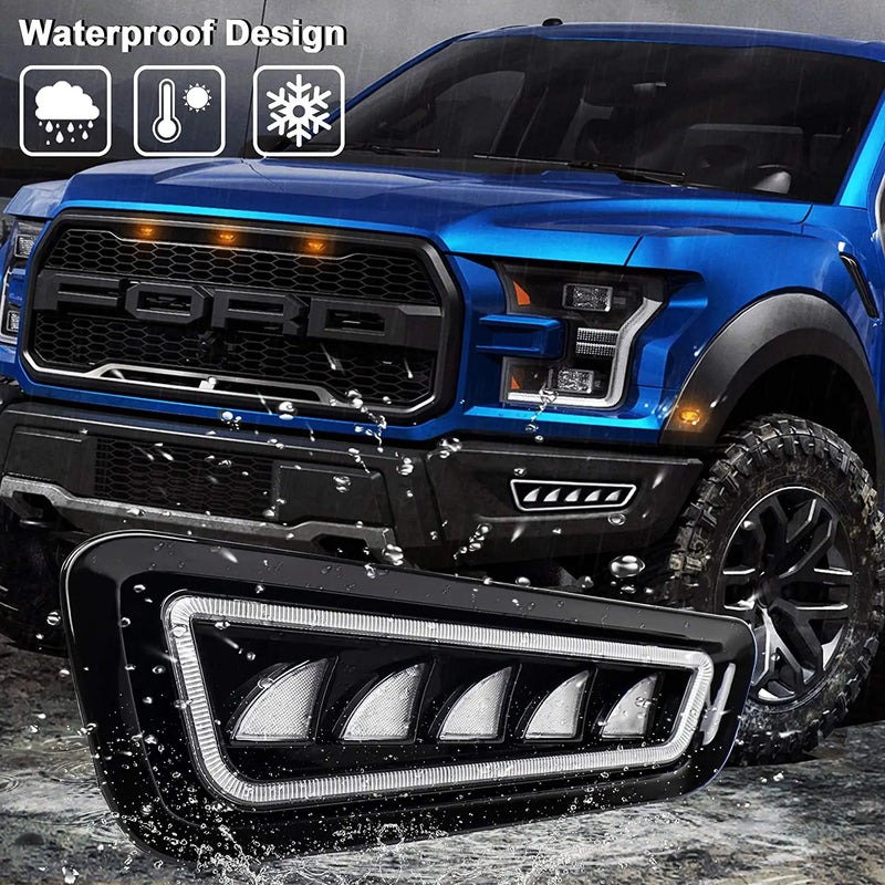 Flashark Fog Lights with Blue/White LED Daytime Running Light Amber Sequential Turn Signals Compatible for Ford F150 Raptor 2017-2020 (2 packs) Flashark