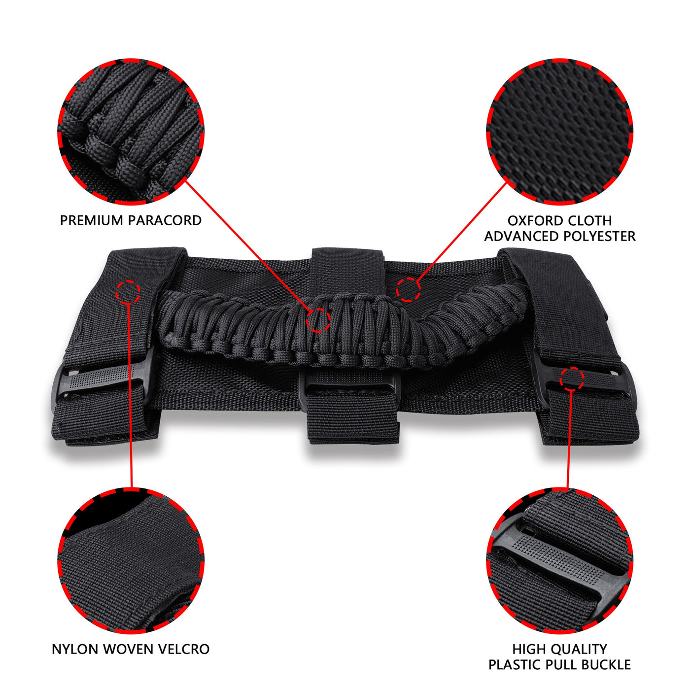 Flashark Grab Handle Kit For Jeep CJ/Wrangler/Gladiator, Grip Handle 2 Door 4 Door For Jeep Wrangler Accessories Black Woven Handle Flashark
