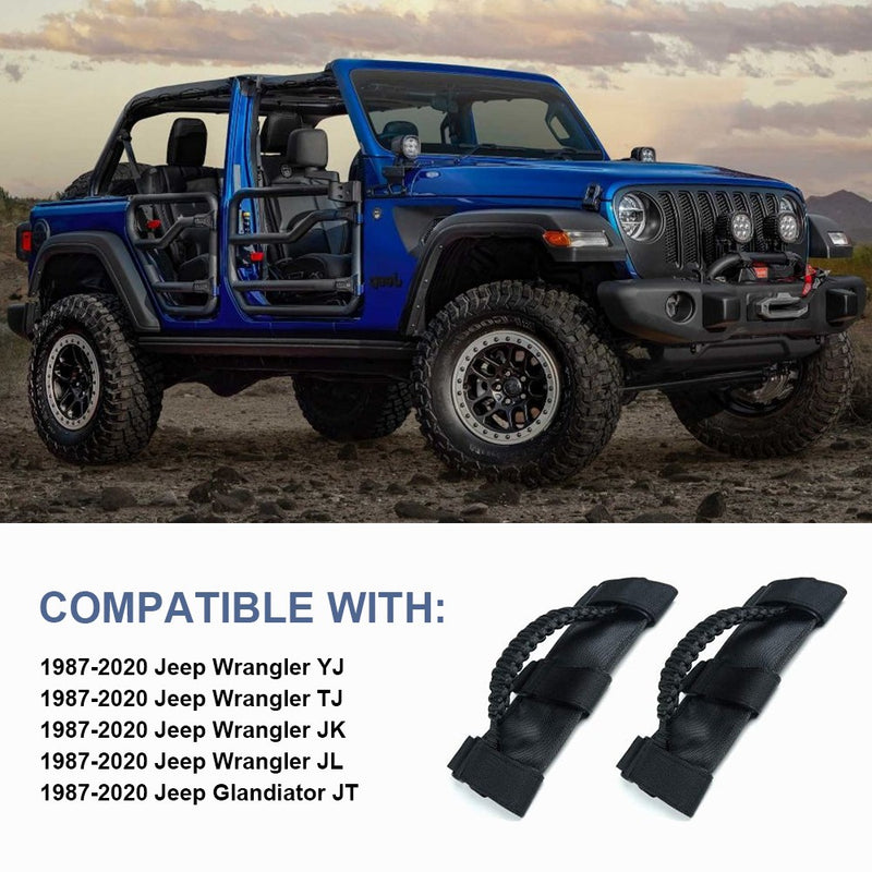 Flashark Grab Handle Kit For Jeep CJ/Wrangler/Gladiator, Grip Handle 2 Door 4 Door For Jeep Wrangler Accessories Black Woven Handle Flashark