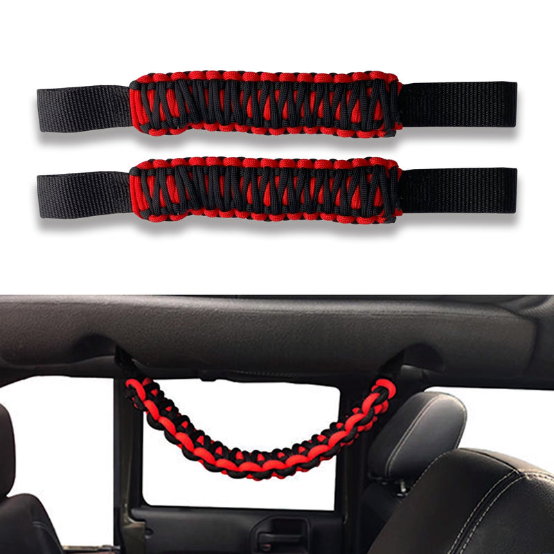 Flashark High Quality Grab Handles For Jeep Wrangler JK TJ JK JL Door Roof Safety Woven Grab Padded Roll Bars Black & Red Braided Handle Rope Flashark