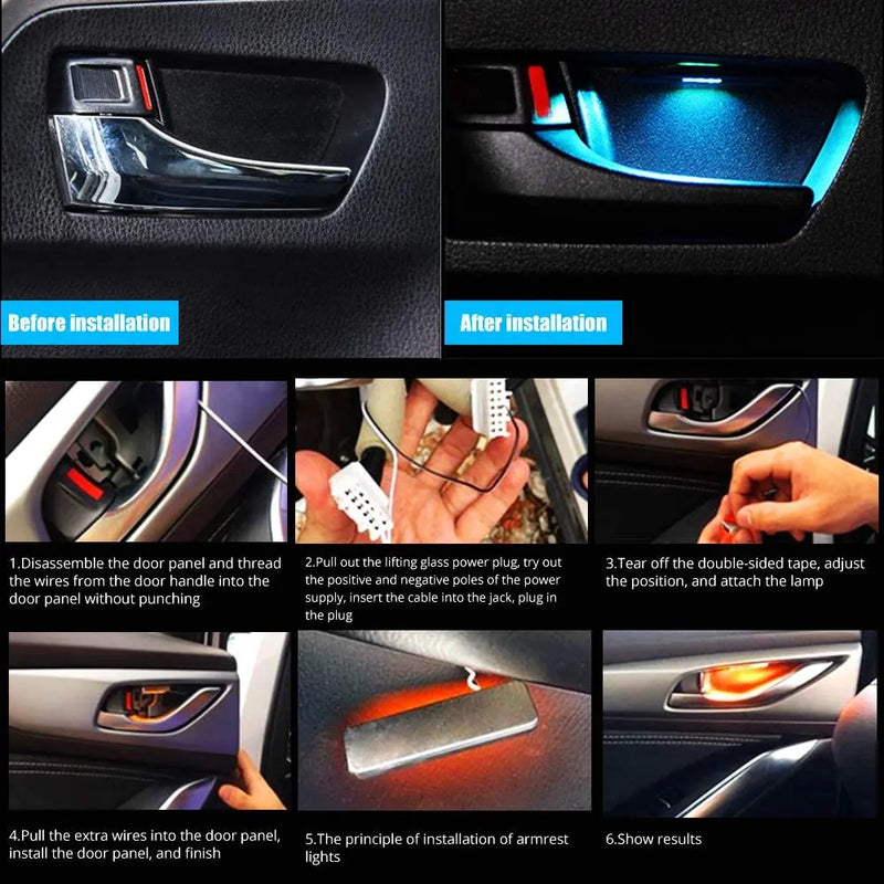 Flashark Lighting Car Interior Atmosphere Light for Inner Auto Door Handle,Decorative Handle Bowls LED Light (4pcs) Flashark