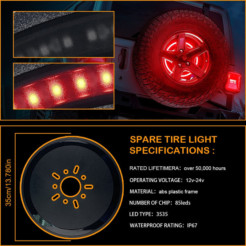 Flashark Omotor for Jeep Wrangler Spare Tire Brake Light Wheel Light 3rd Third Brake Light for 1987-2020 Jeep Wrangler (Red) Flashark