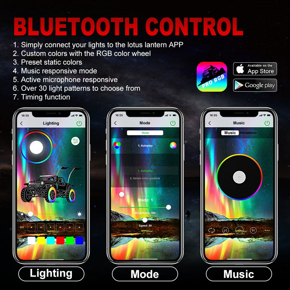 LED RGB Rock Lights Bluetooth Underglow Multicolor Neon (8 Pods