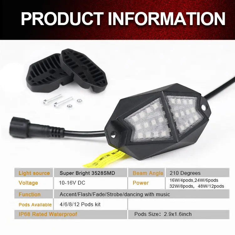 Flashark RGB LED Rock Lights,Chassis Lights, 4/6/8/12 Pods Underglow Multicolor Neon Light Accessories with App Control Timing Music Mode Lighting Kit Waterproof Exterior Wheel Light For Car Truck ATV RZR Utv SUV Off Road Flashark