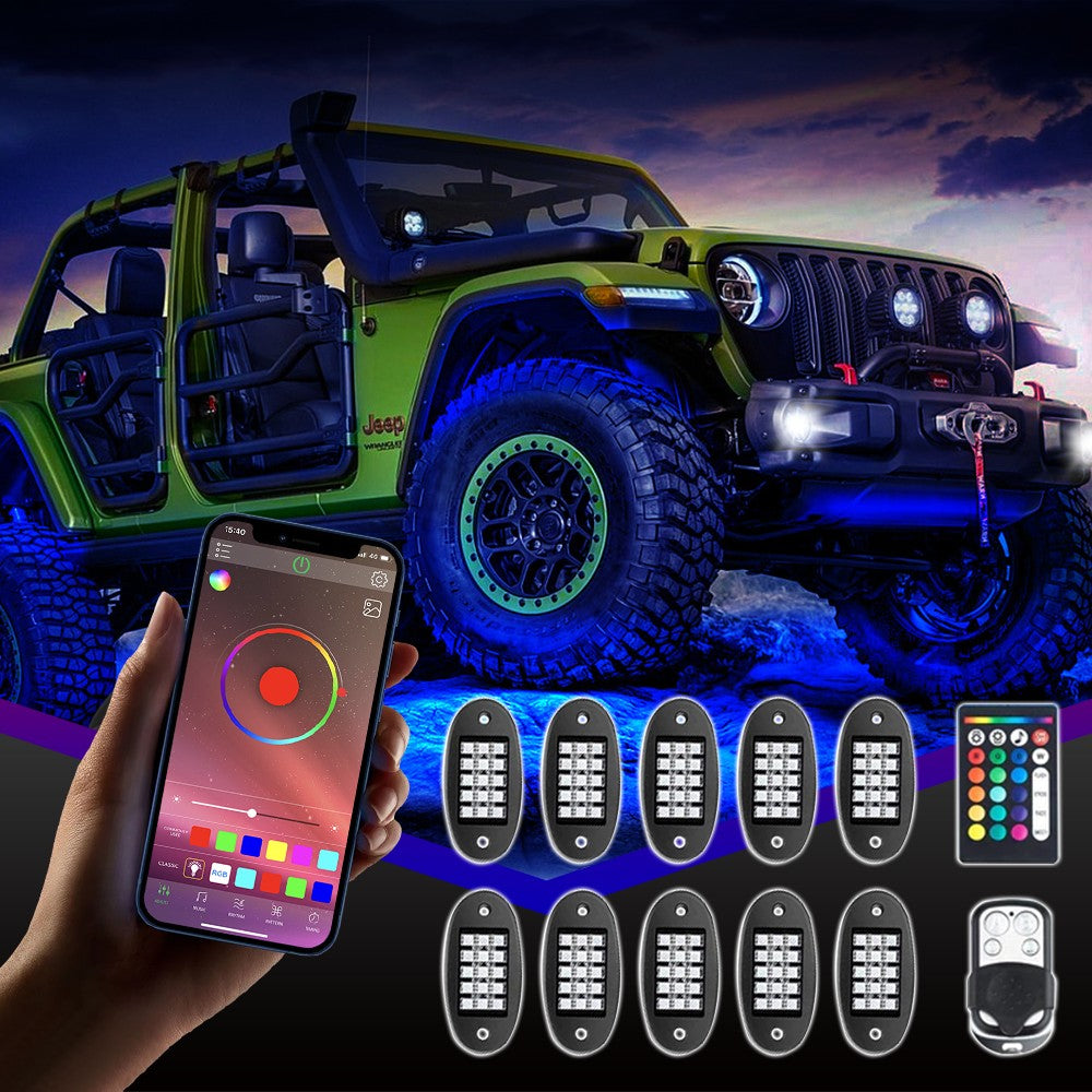 Ainostone Rock Lights for Trucks 10 Pods RGB LED Rock Lights with  APP/Remote Control Music Mode Extension Cords Wireless Underglow Lights  IP68