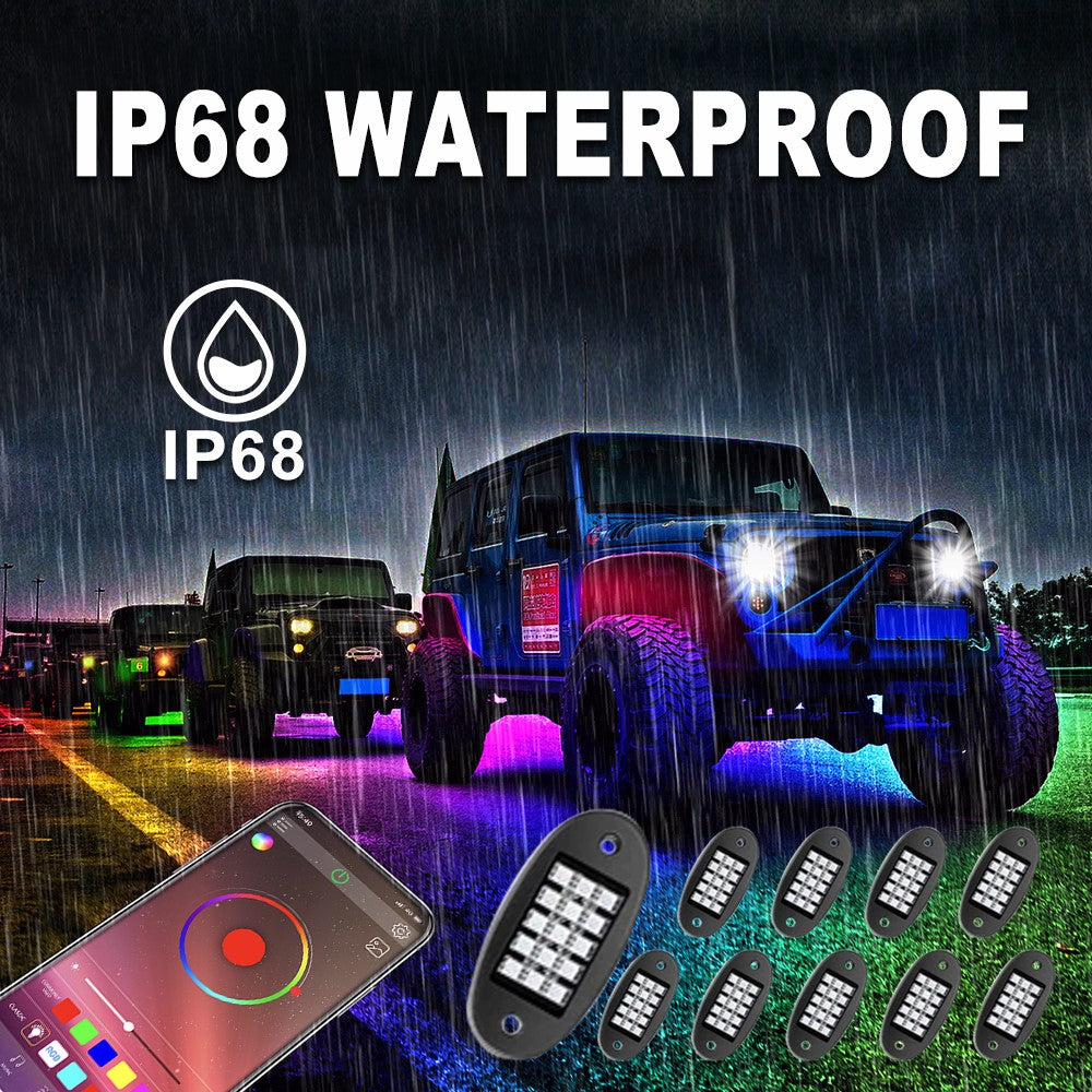RGBW LED Rock Light Pods Neon Underglow Underbody Light Waterproof Rock  Light Bluetooth Control DC 9