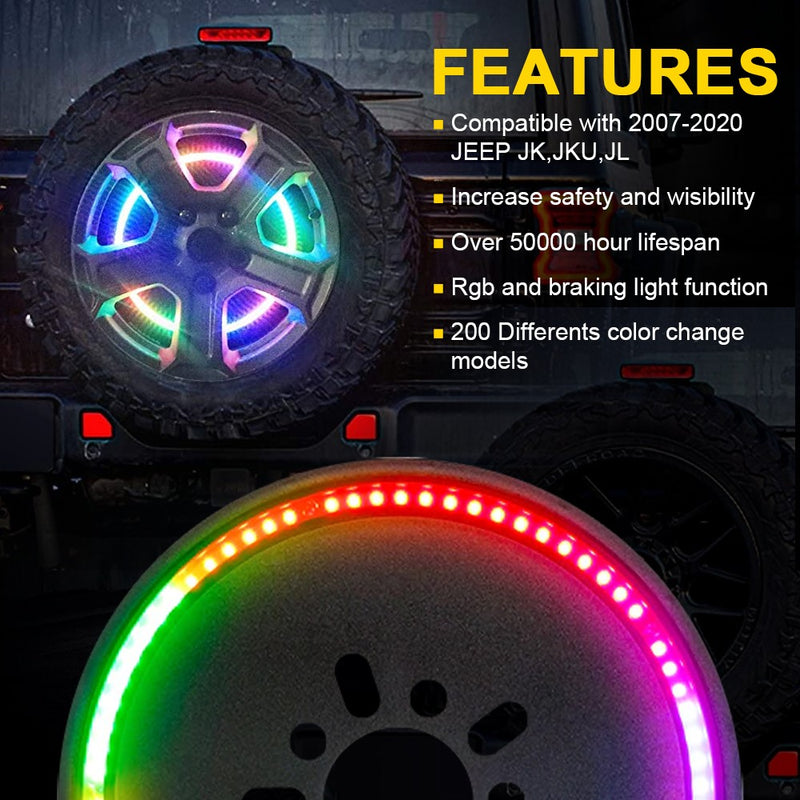 Flashark Spare Tire Brake Light Jeep Tail RGB Wheel Light For Jeep 2007+ Jeep Wrangler JK And JL Flashark