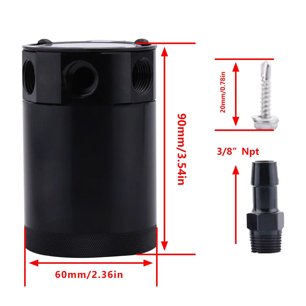 Flashark Universal Aluminum Racing Baffled 3-Port Oil Catch Can Flashark