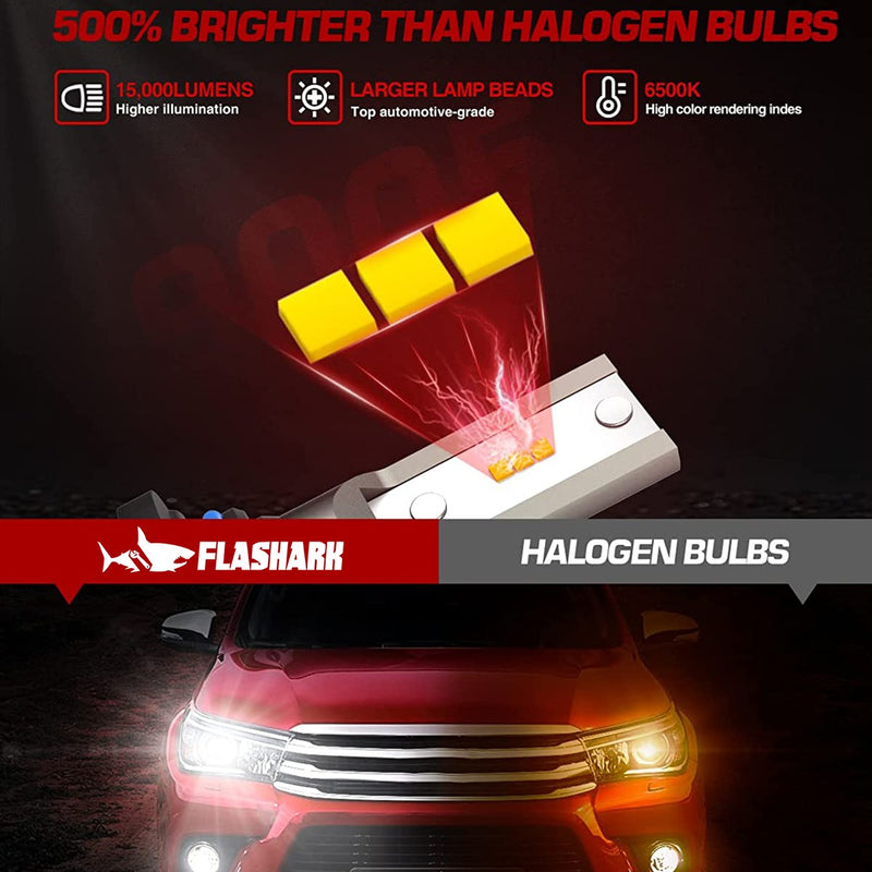 H11 H8 H9 LED Headlight Bulbs 20W 15000LM 6000K | 2 Bulbs Flashark