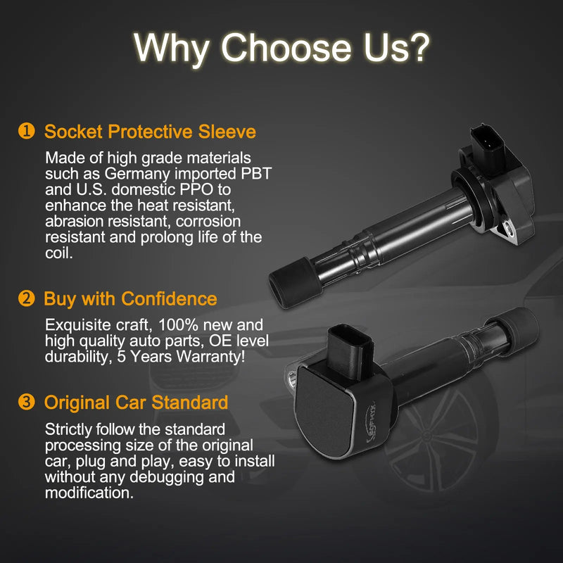 Ignition Coil Pack for Honda Civic Acura EL L4 1.7L C1460 5C1451 E1012 UF-307 30520-P8E-A00 4PCS Flashark