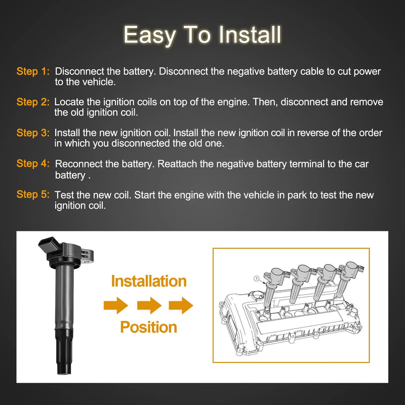 Ignition Coil Pack for Toyota 4Runner Avalon Camry Sienna Lexus ES350 GS300 GS350 V6 2.5L 3.0L 3.5L 4.0L 90919-A2007 C1601 UF487 6PCS Flashark