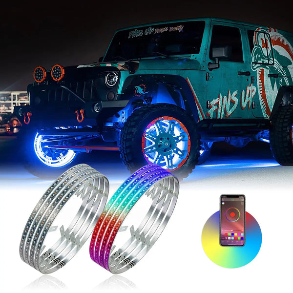 LED Wheel Light Kit 4Pcs Blue-tooth App Controlled Flashark