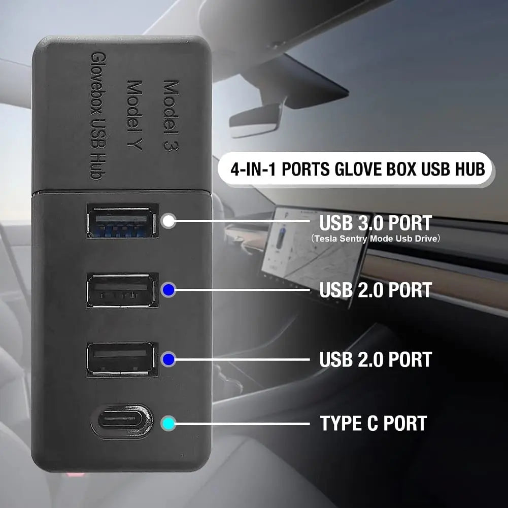USB Hub, USB Hub 4 Ports 2021 Tesla Model 3 2022 Model Y for All Models Flashark